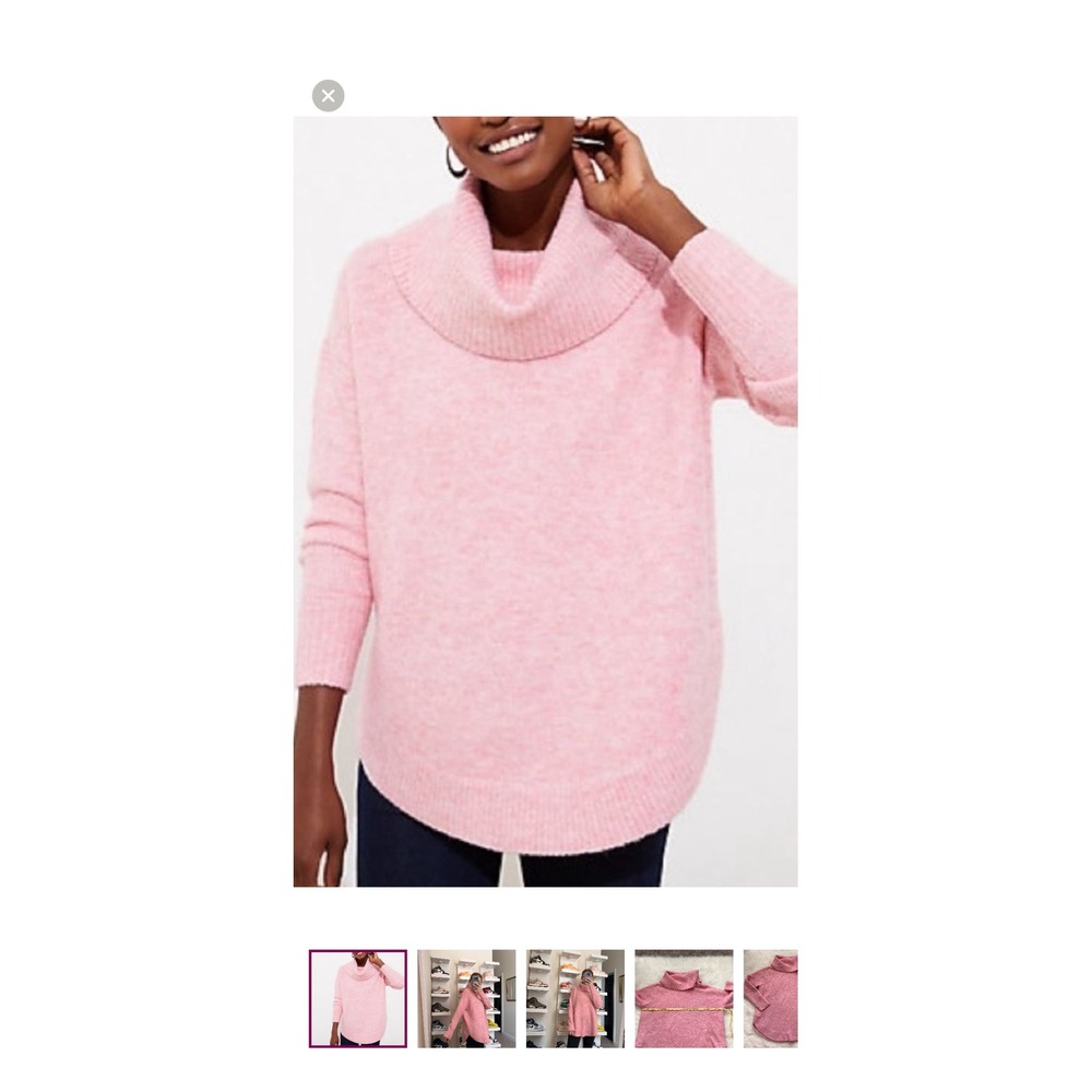 LOFT Women's Pink Cowl Neck Long Sleeve Tunic Sweater Casual Pullover Top large